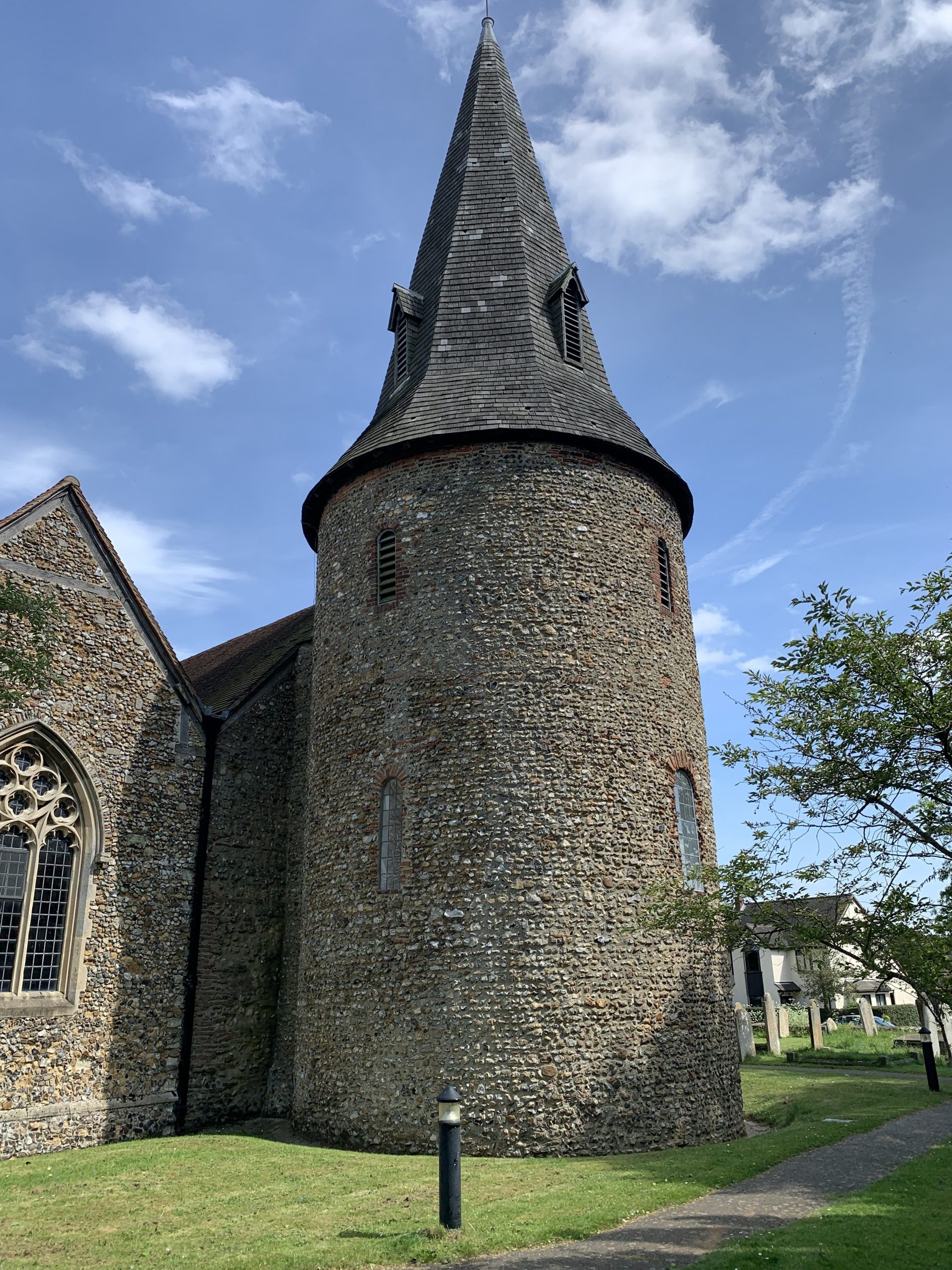 The tower and spire at St Mary with St Leonard Church, Essex prior to its repair